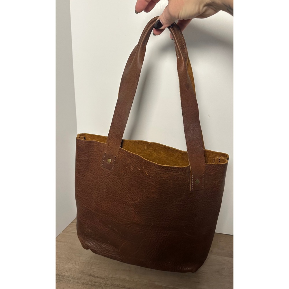Tucker & Bloom Brown Distressed Bison Tote Bag Handmade - Picture 3 of 12